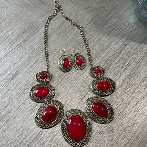 Necklace , Bracelet and Earring set orange and Gold